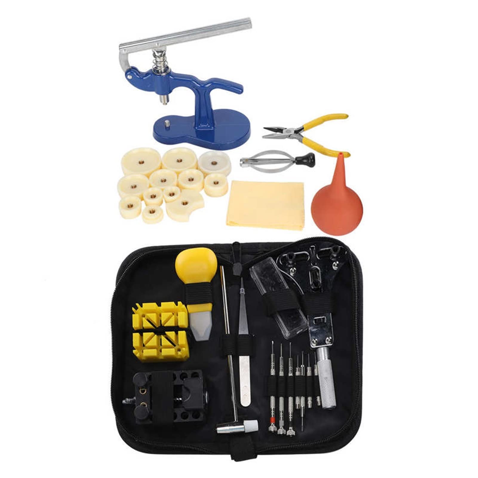 Kit de máquina de prensa de reloj, abridor de palanca trasera y herramientas de reparación de relojes para un mantenimiento eficiente del reloj