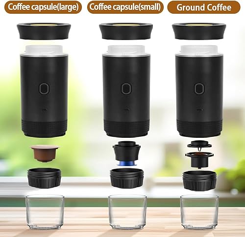 Miniatura 4 de Cafetera portátil eléctrica, portátil para viajes, cafetera de campamento 3 en 1 para cápsulas NS y café molido, cafetera de auto con calefacción