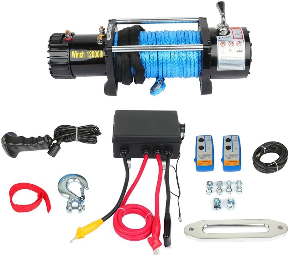 AUTOMUTO Electric Winch 12V 12000 lbs Winch Trailer Boat Truck SUV ATV Synthetic Rope with Wireless Remote Control Kit