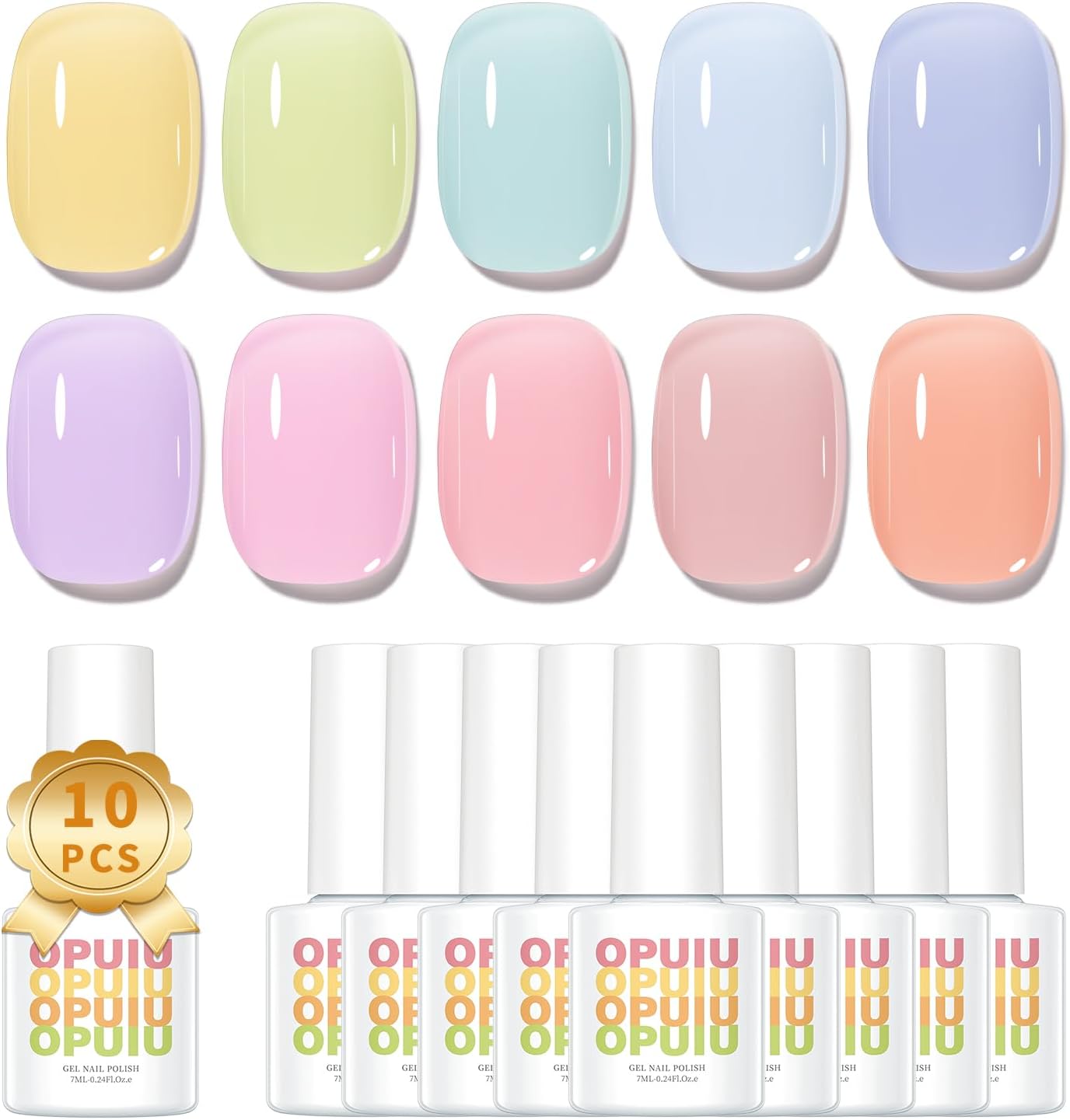 OPUIU 10 Pcs Pastel Jelly Gel Nail Polish Set Purple Pink Blue Icy Transparent Nude Gel Polish Kit Summer Translucent Sheer Nail Gel UV LED Diy Home