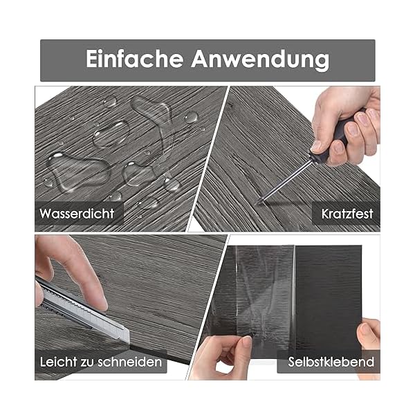JNGLGO PVC Bodenbelag Vinylboden Selbstklebende Vinyl-Fliesen mit Holz-Optik Wasserdicht Bodenfliesen Rutschfest PVC Boden, 91,44 x 15,24 x 0,2 cm - 36 Stück 5 m², Night Oak – Bild 4