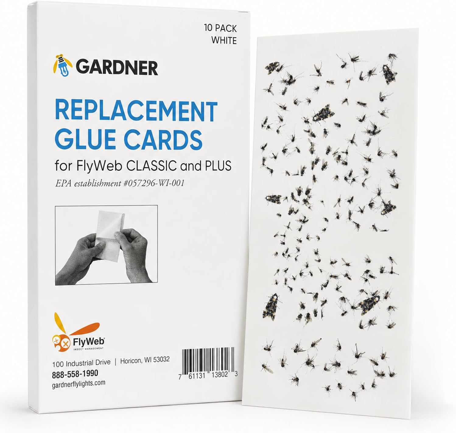 Gardner FlyWeb Fly Light Glue Boards 2 Pack of 10 Replacement Glue Boards Flyweb Classic Fly Light and Flyweb Plus - Trap Fruit Flies, Mosquitoes, Bugs and Other Flying Insects(White)