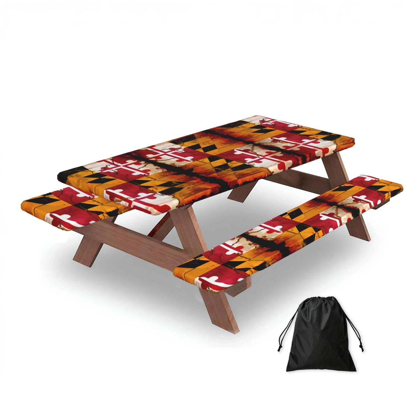 vintage wooden maryland flag Rectangular water-repellent picnic tablecloths, outdoor camping, picnic, BBQ