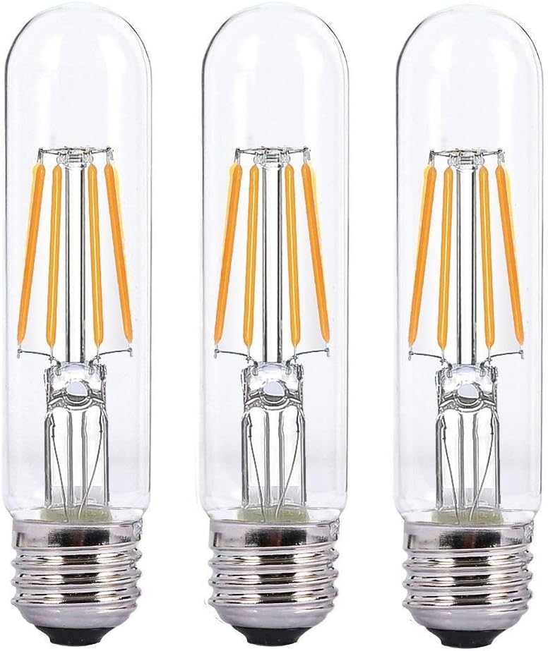 Dimmable 4W Tubular LED Bulb, Edison Style COB LED Filament Bulb, T10 nostalgic bulb, E26 Medium Base, 60 Watt Incandescent Bulb Equivalent, 2700K Warm White,400LM,Clear Glass Cover, 3-Pack