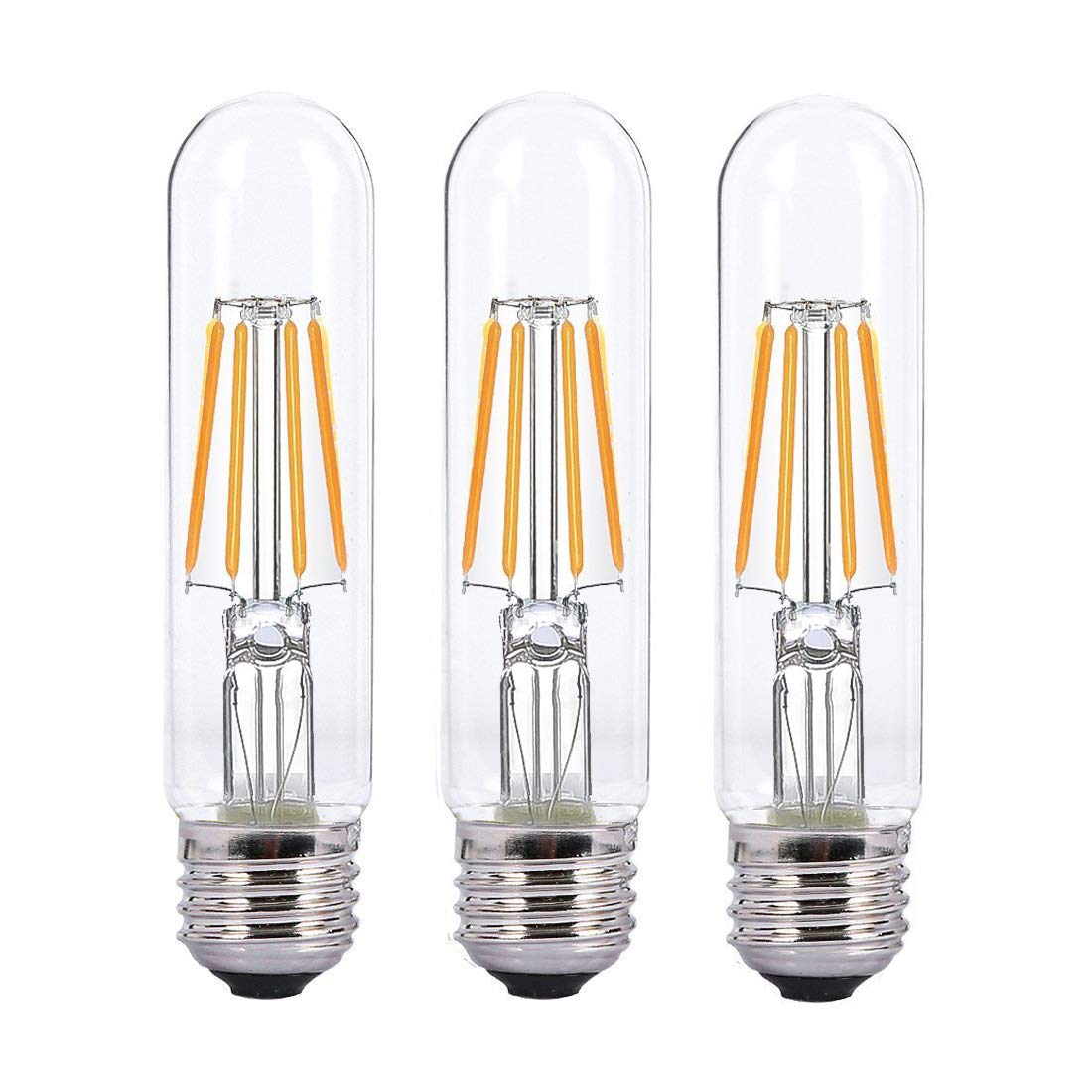 Dimmable 4W Tubular LED Bulb, Edison Style COB LED Filament Bulb, T10 nostalgic bulb, E26 Medium Base, 60 Watt Incandescent Bulb Equivalent, 2700K Warm White,400LM,Clear Glass Cover, 3-Pack