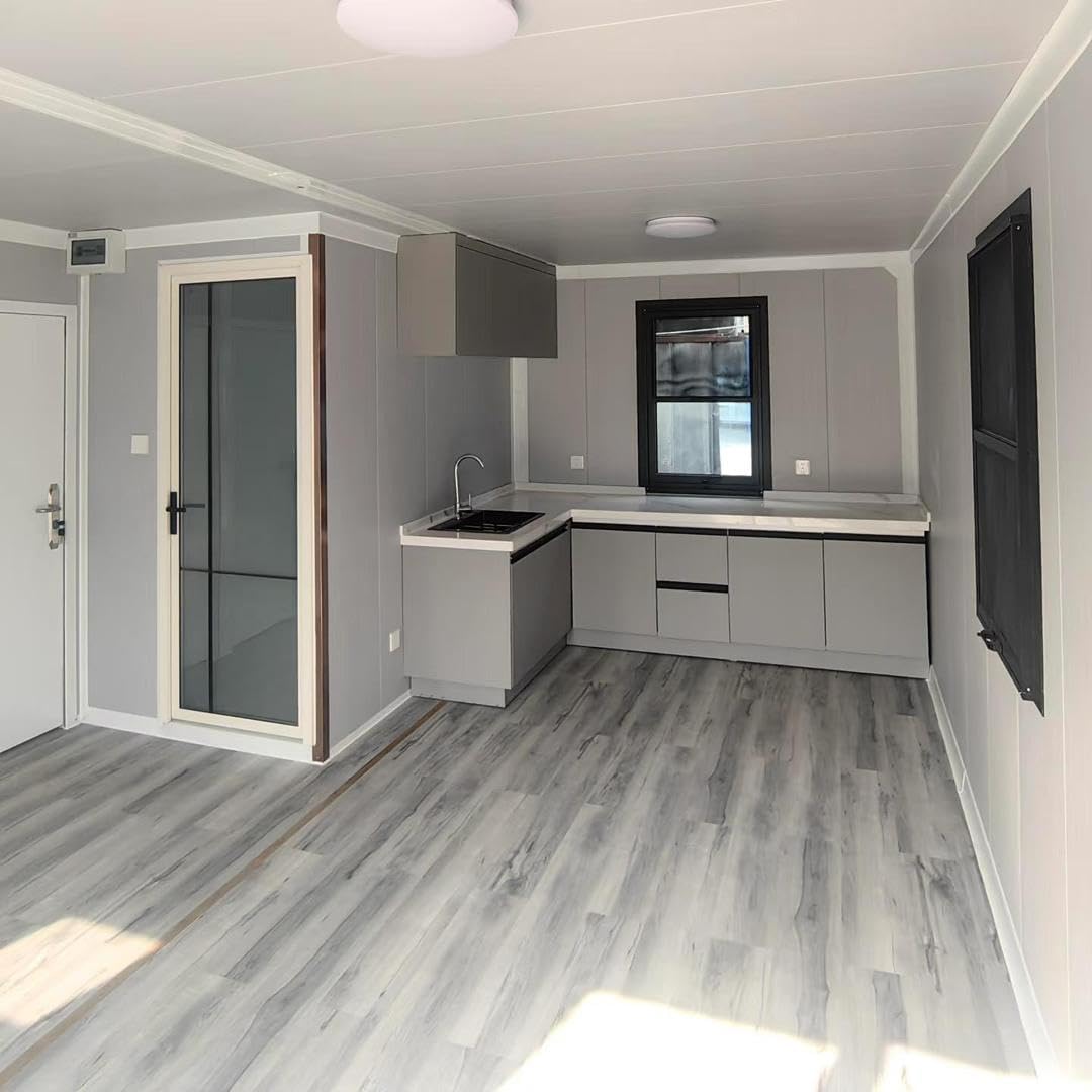 19x20ft Prefabricated Tiny Home – Expandable Modular Container House with Bedrooms, Living Room, Kitchen & Bathroom – Modular Container Office Pod with Windows and Glass Door