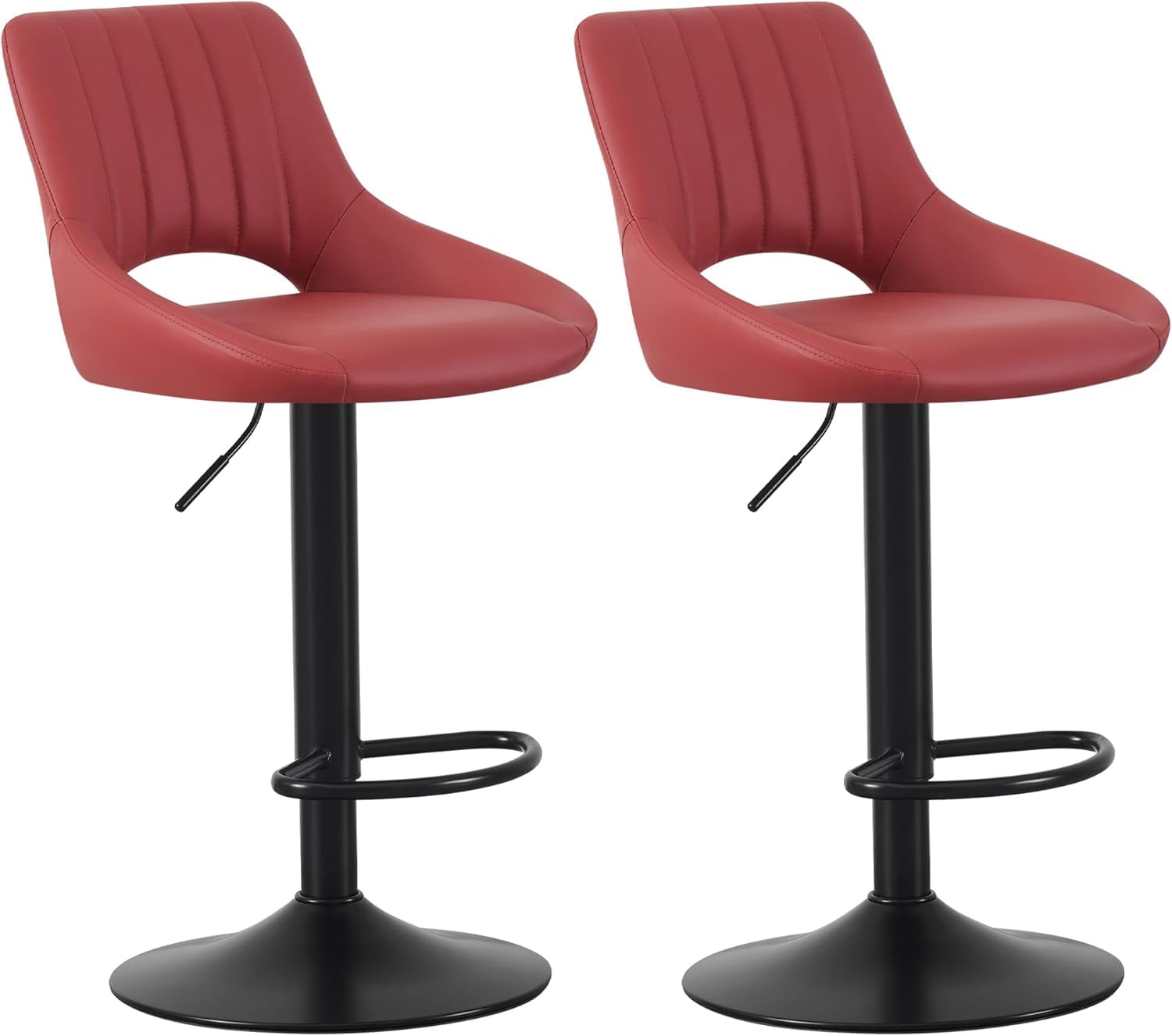 mcc direct Stacey Lot de 2 tabourets de bar pivotants réglables en hauteur avec dossier, siège en cuir, repose-pieds et base en métal pour la maison, la cuisine et le restaurant (rouge)