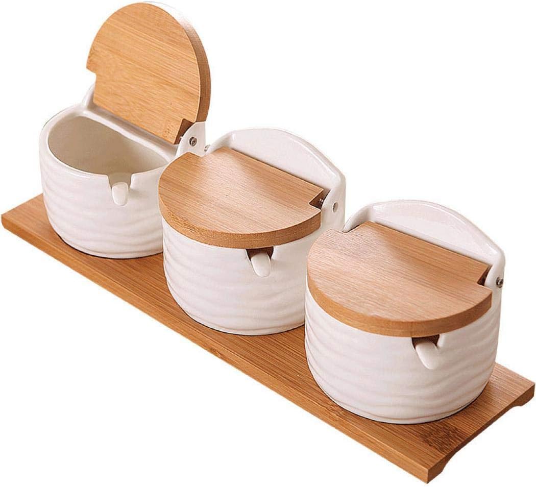Ceramics Storage Jar Porcelain Condiment Jar Spice Container with with Flip Lid and Spoon - Best Creative Seasoning Box for Your Home, Kitchen, Counter (3)