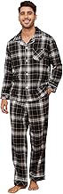 Vulcanodon Men 100% Cotton Pajama Set, Long Sleeve Flannel Pajama Sets Soft Woven Plaid 2 Piece Button Down Lounge Set