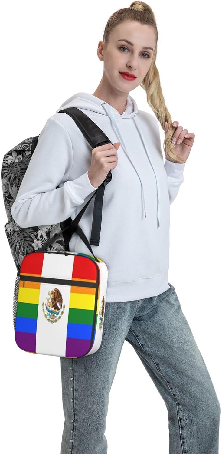SUNNYEE Mexico Gay LGBT Rainbow Pride Flag Lunch Box Insulated Lunch Bags Reusable Picnic Bag Meal Tote Bag Portable Bento Container with Detachable Handle Lunchbox for Gym Office Hiking