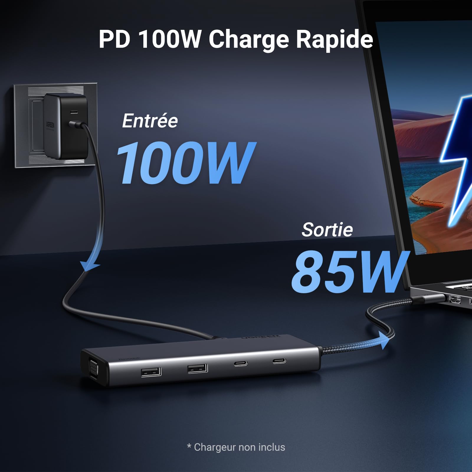 UGREEN Revodok Pro 3081 Hub USB C 8 en 1 Docking Station Triple Affichage | 2 HDMI 4K, 1 VGA 1080P, 10Gbps, Multi Data Ports, 2A2C, PD 100W Charge Rapide, Compatible avec MacBook Pro Air Surface