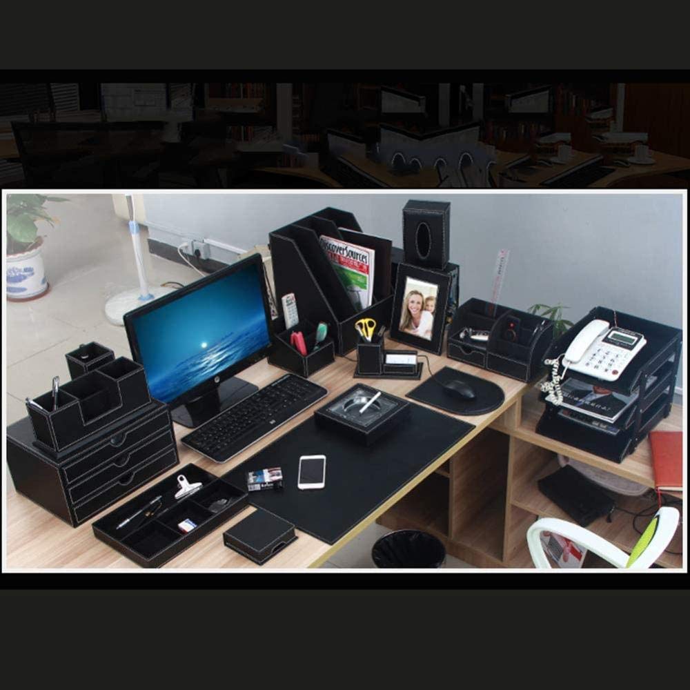 Organizador apilable de 3 niveles con acabado de piel sintética de madera en marrón y negro