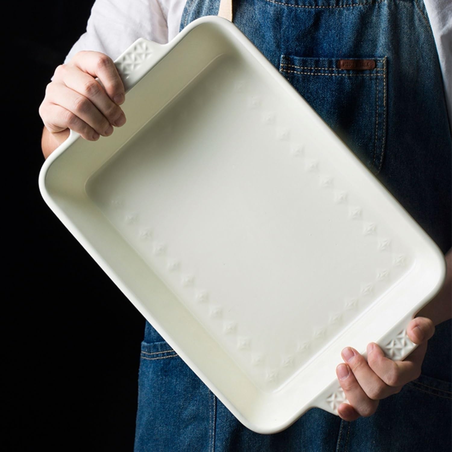 Backgeschirr Großes Backblech aus Keramik for den Haushalt, rechteckig, mit Doppelohr, for die Mikrowelle, 3800 ml, Backschüssel, Käse-Reis-Backblech Ofenbleche