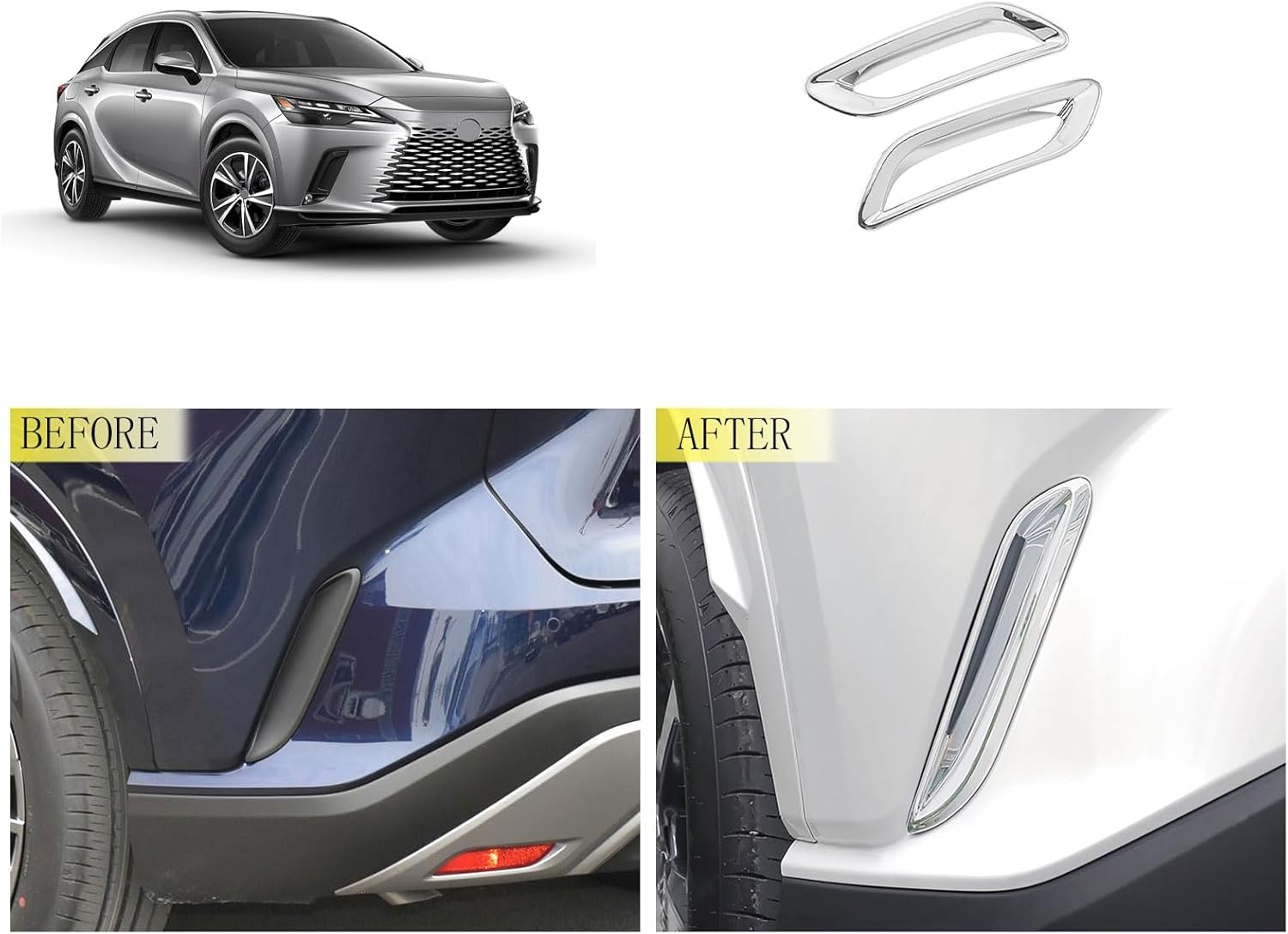 Rear Side Fender Vent Air Outlet Cover Compatible With Lexus New RX RX350 RX350h RX500h 2023 2024 2025 2026 Rear Fog light Bezel Trims Car Accessories ABS 2PCS(Glossy Chrome Style)