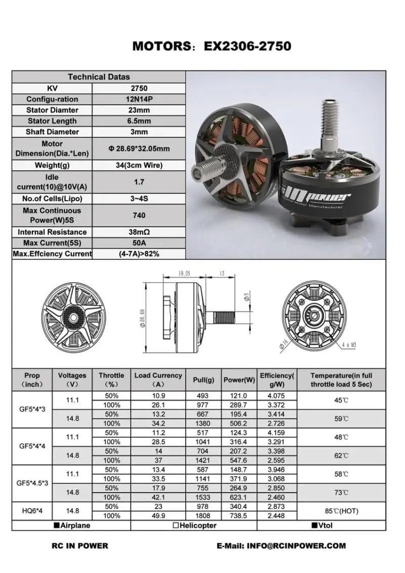 4 motori brushless EX2306 2306 Plus 1800KV 2500KV 2750KV per elica RC Quadcopter FPV Racing Drone fai da te (4 pezzi 2306 2750KV)