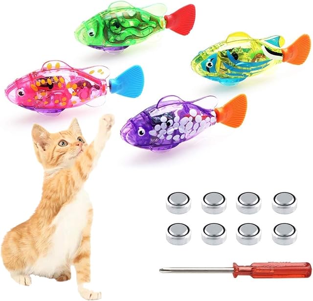 Swimming Robot Fish for Cats, Interactive Cat Fish Toys Fish Tank Toy with LED Light Cat Toy Dog Toy Swimming Bath Plastic Fish Toy, Cat Exercise to Stimulate Your Pet's Hunter Instincts ( 4 PCS )