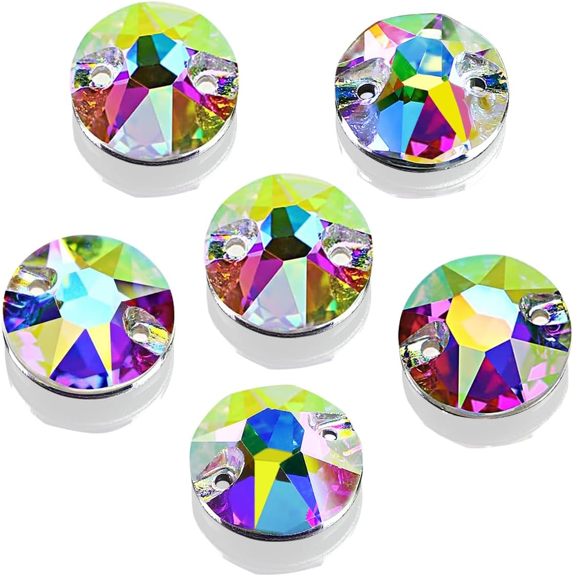 DONGZHOU Round Crystal AB Sew On Rhinestones Flatback Fancy Stone K5 Rhinestones with Holes Sewing Crystals Gemstone Strass for Clothes, Garments, Dress, Jewelry, Belt,Shoes and DIY 10
