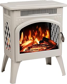 R.W.FLAME Electric Fireplace Heater 17" with Remote Control, Cathedral Stylish, Different Flame Effects and Log Set Colors, Adjustable Brightness and Heating Mode, Overheating Safe Design, Beige