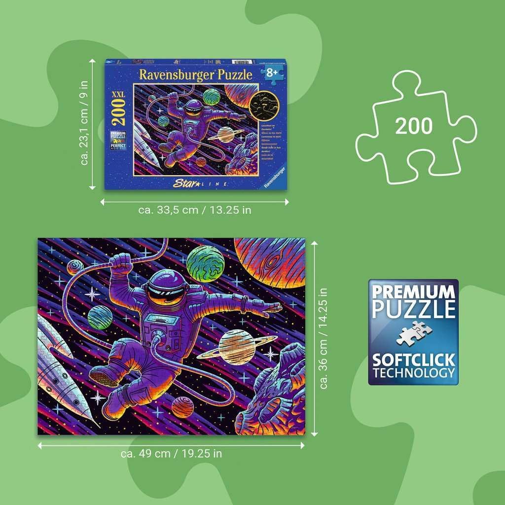 Ravensburger - Outer Space Adventure - 200 Piece XXL Glow‑in‑the‑Dark Jigsaw Puzzle - Exciting Galaxy Scene with Planets and Rockets - Bright, Engaging Artwork - Screen‑Free Fun - Children Age 8+