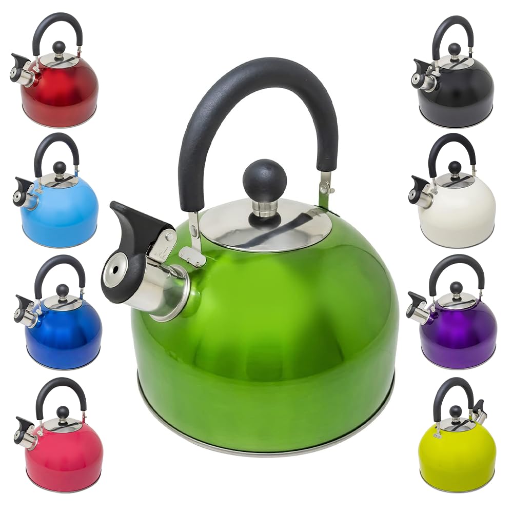 2.5L Stainless Steel Whistling Kettle - Suitable for Fishing, Camping, Hiking, Indoor & Outdoor | Camping Kettle for Gas Stove, Electric Stove, Camp Fire | Lightweight, Fast Boil, Phenolic Handle