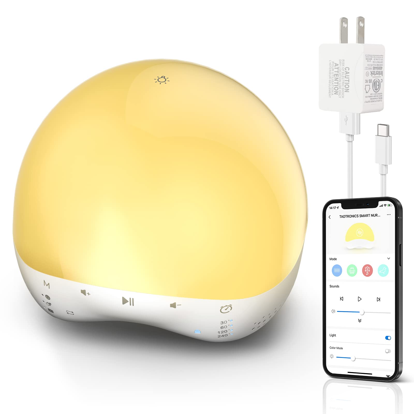 Sound Machine Baby Portable Night Light White Noise Portable Lamp APP & Voice Control 25 Soothing Sounds Sleep Achine RGB Color Changing Timer Noise Machine Baby/Adults White