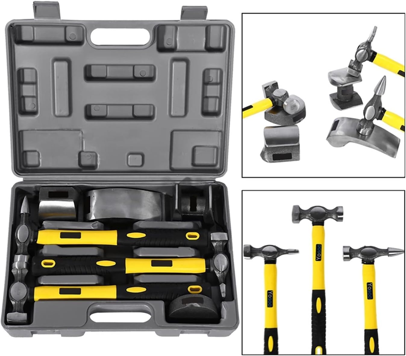 7pcs Car Auto Body Panel Repair Kit Handles Beating Hammers Heel Fit for Dolly Automotive Sheet Metal Repair Tools Sheet Metal Tools