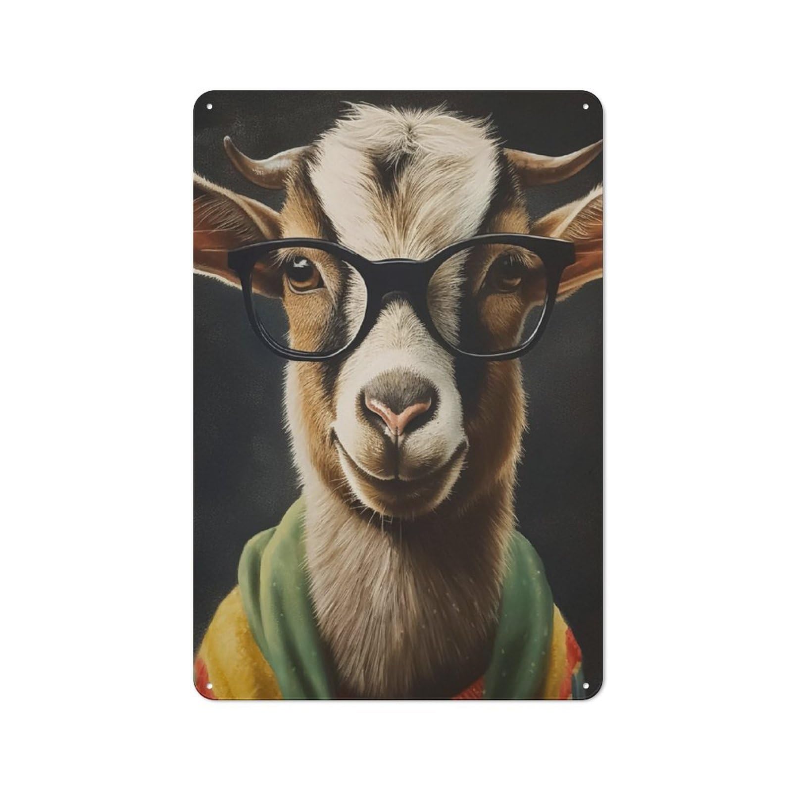 Junmoney Goat With Glasses Printed Metal Sign 30X20cm For Kitchen Or Home Bar, For Kitchen Decor Lovers, For Retro Home Interiors
