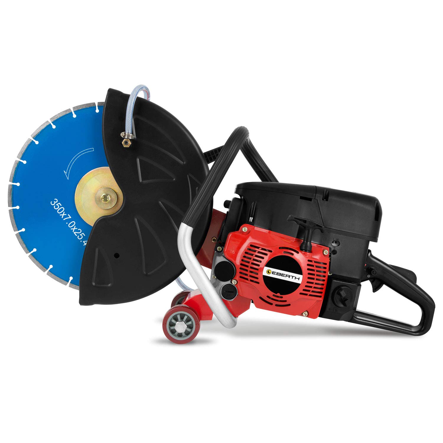 EBERTH Benzynowa szlifierka tnąca Motorflex do cięcia na mokro i na sucho, tarcza tnąca 350 mm, silnik dwusuwowy o mocy 3 kW, pojemność skokowa 64,6 cm³, 9500 obr./min, rozrusznik linowy
