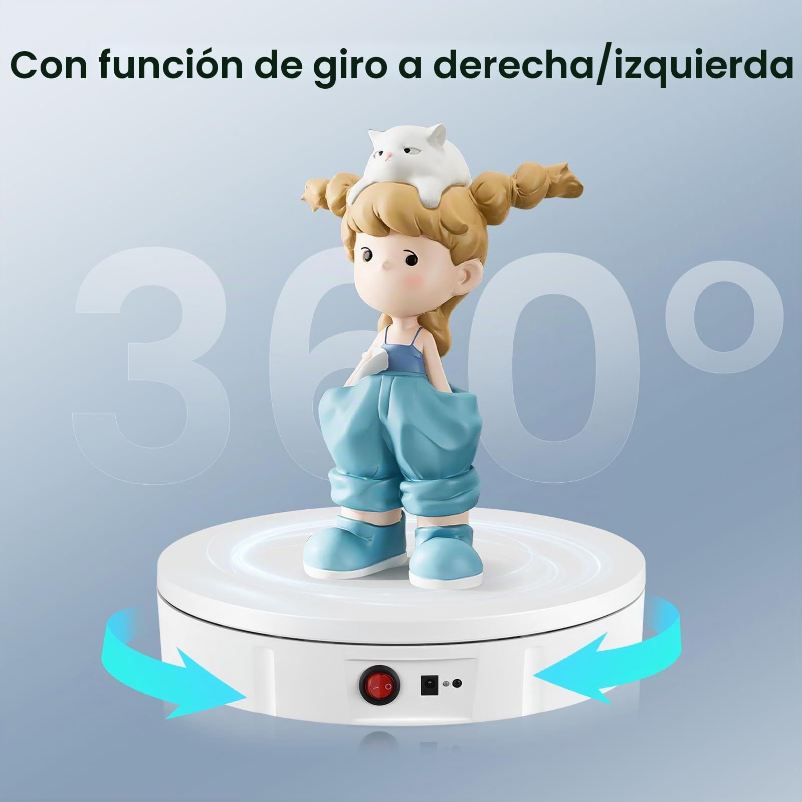 Base Giratorio Eléctrico, Couleeur 30CM 100KG y Recargable Plato Giratorio para Fotografía, Dirección y Velocidad de 360° Ajustable Plataforma Giratoria con 5 Tableros de Fondo para Exhibir Joyas
