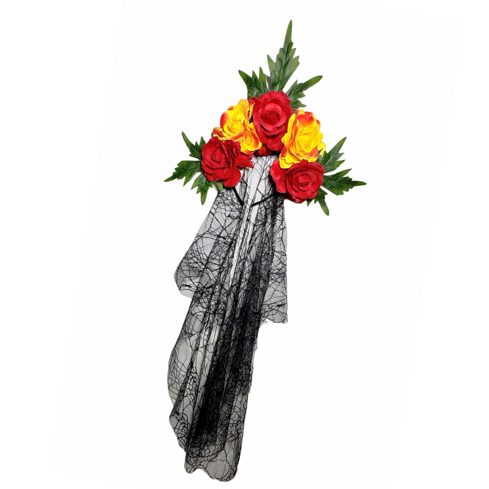 YUXITA Halloween Punk Lace Veil Headbands With Red Roses Cosplays Hairband For Women Costume Parties Accessories
