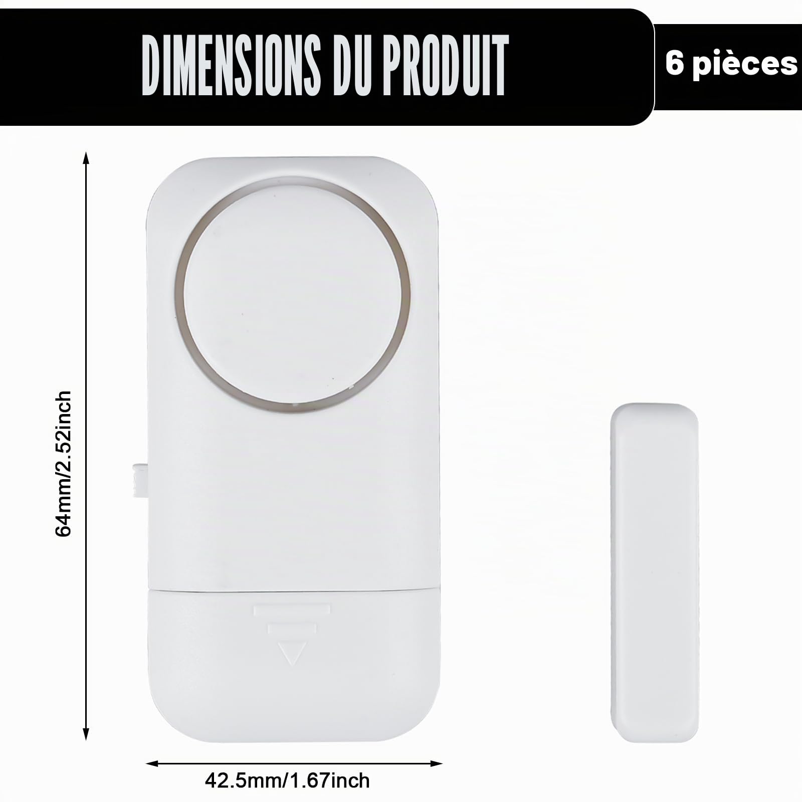6 alarmes de porte sans fil, 120 dB, capteur d'alarme antivol avec contact magnétique, système d'alarme de sécurité sans fil pour maison, appartement, hôtel, bureau, garage (lot de 6 pièces