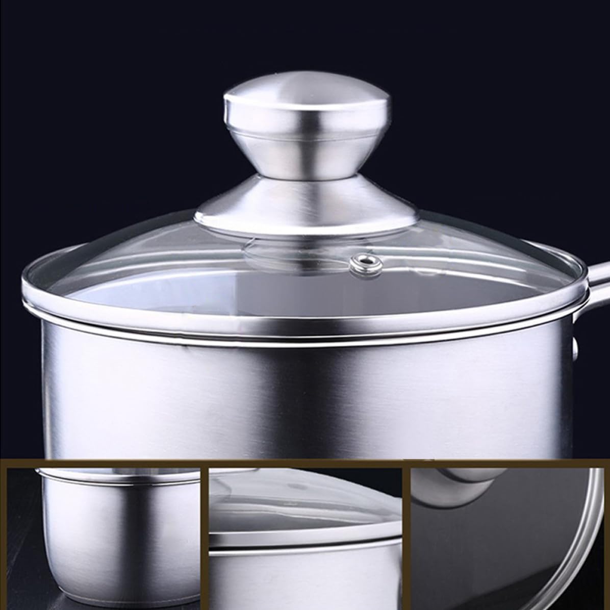 Edelstahl Stieltopf mit Deckel und Dampfgarer Ergonomisches Design 16cm Multifunktions Kochtopf für Babybrei und Instant Nudeln für Zuhause und Outdoor