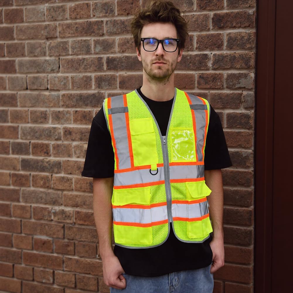 Reflective Safety Vest, High Visibility Work Vest for Men Women with 8 Utility Pockets, Zipper & Breathable Mesh