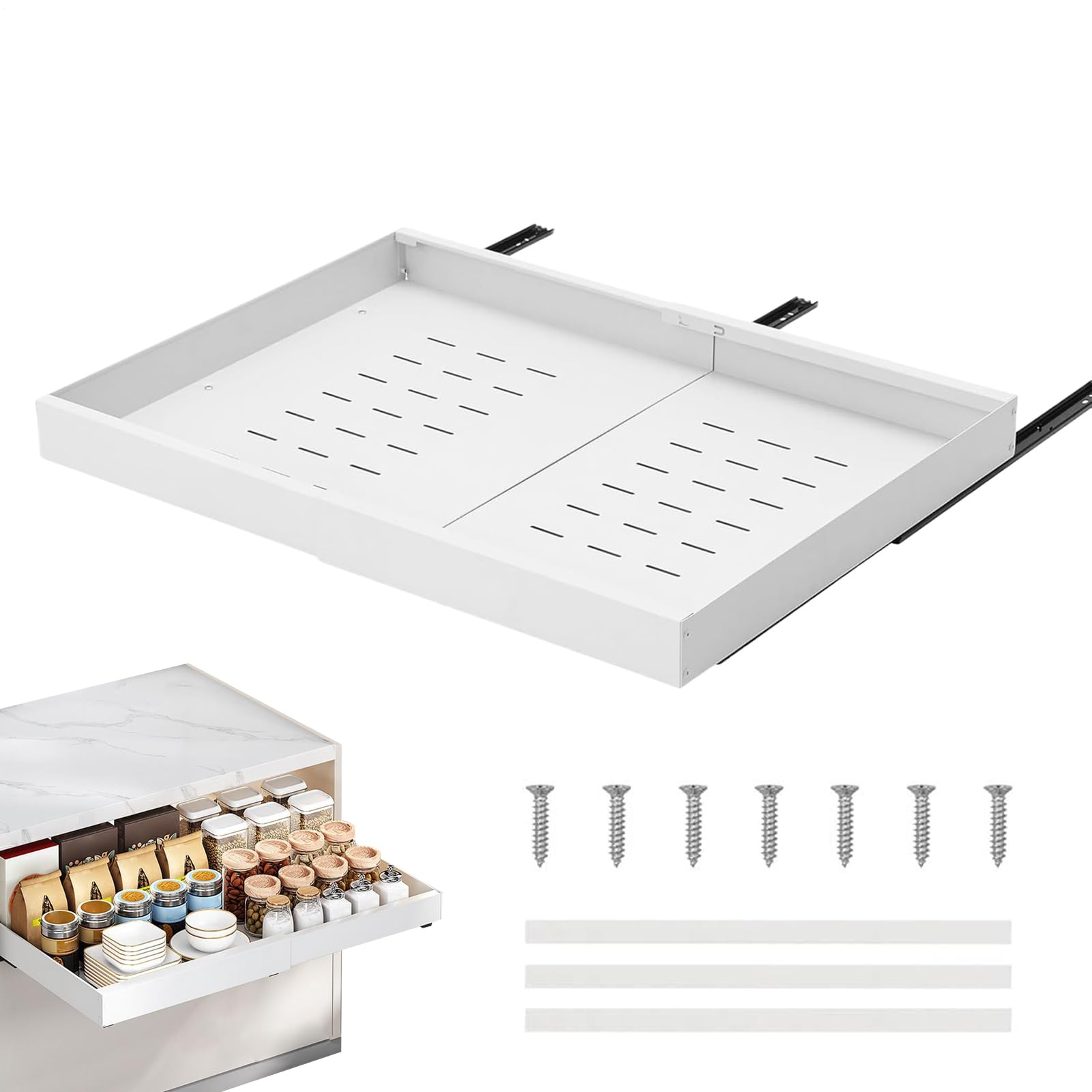 Cassetto estraibile per l'organizzazione della cucina | Organizer per armadio autoadesivo estensibile per cucina, dispensa, appartamento, fattoria, bagno, camera da, studio, lavanderia