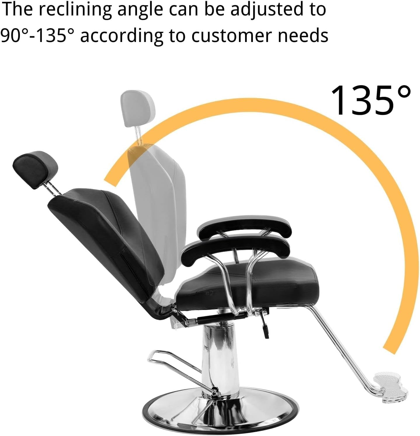 Silla de peluquería Sillón Profesional Silla Barberia Giratoria 360°con Altura Regulable Reposacabezas Ajustable y Reposapiés para Salón de SPA y Belleza, Barbería, Carga 150 kg (Negro) — view 6
