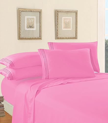 Vista 499 de Elegance Linen® - Juego de sábanas de 4 piezas, resistente a las arrugas, 1500 hilos, ultrasuaves, esquinas tipo bolsillos profundos de hasta 16