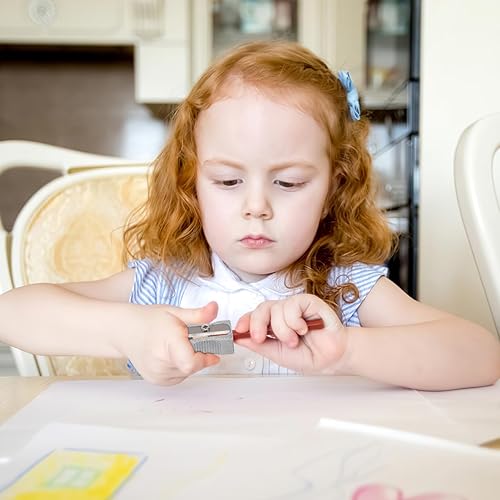 Miniatura 7 de Juego de 10 sacapuntas de metal doble a granel, aleación de aluminio, sacapuntas de mano de un solo agujero con hoja de acero para lápiz estándar