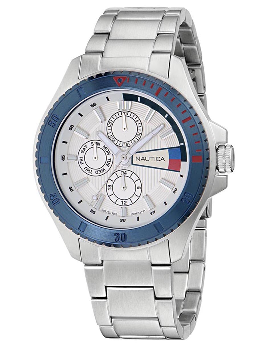 Nautica NCT Leeway NAPLWS604 - Reloj de Pulsera de Acero Inoxidable para Hombre, Correa de siloicona Blanca