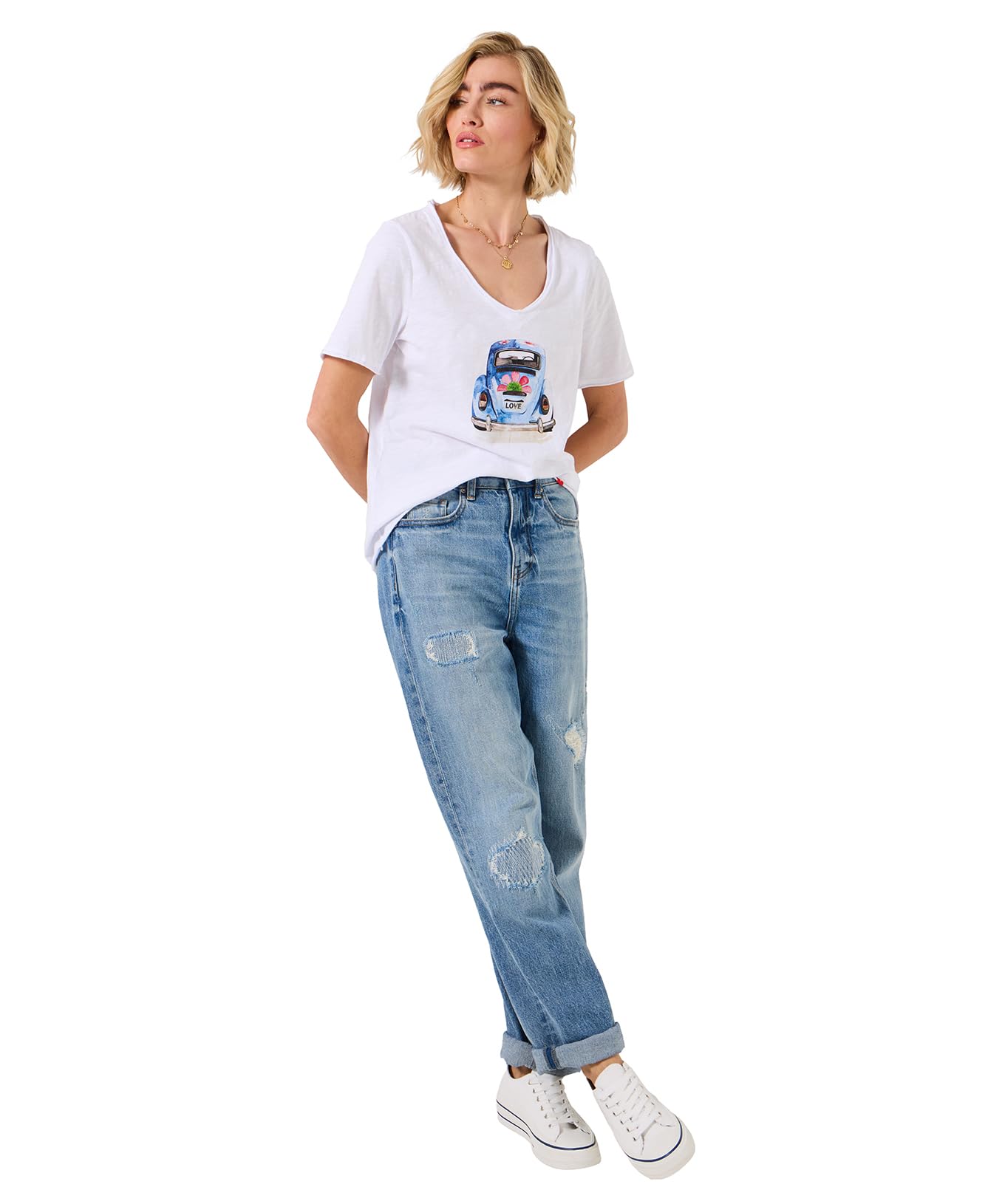Joe Browns Women's Retro Car Graphic Tee, Regular, White, UK 10