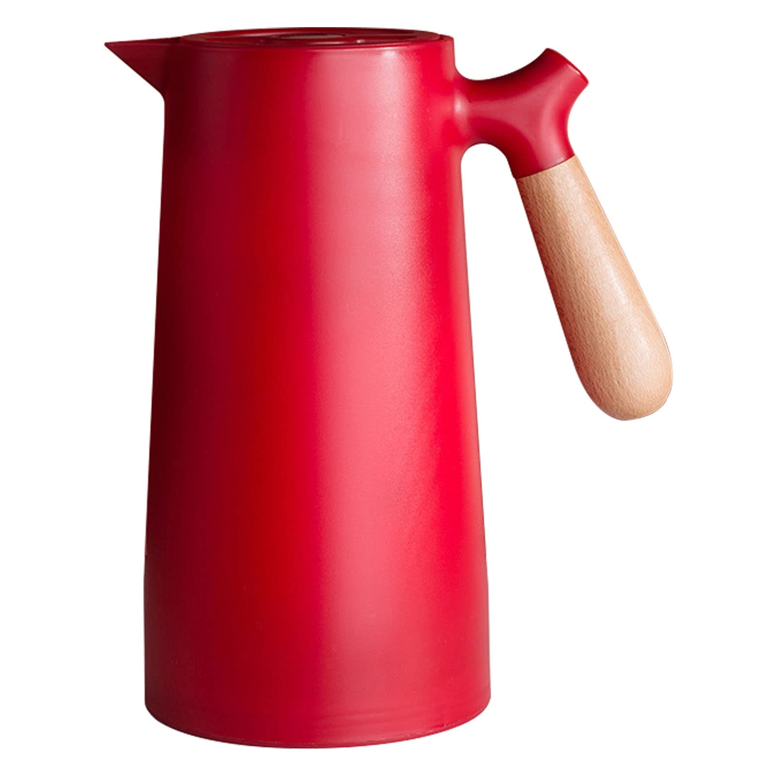 34oz/1L Thermal Coffee Carafe, Double Walled Vacuum Coffee Tea Pot with Glass Liner Insulated Coffee Thermal with Wood Handle, Keeping Hot Cold (Red)