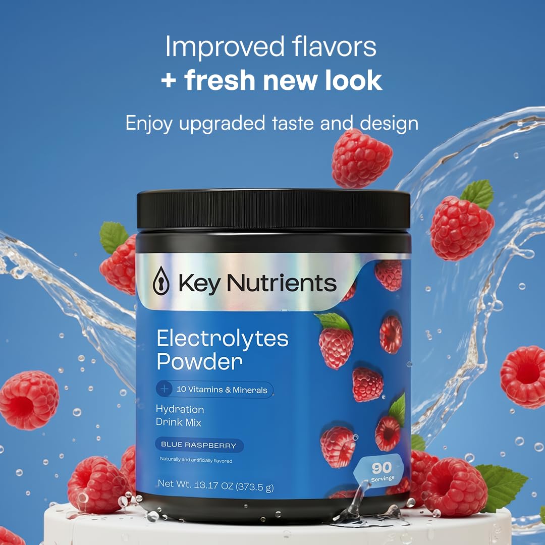 KEY NUTRIENTS Multivitamin Electrolytes Powder, Blue Raspberry, 90 Servings — Amazon image 3