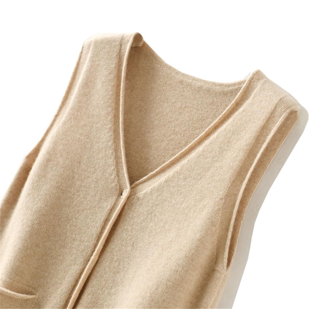 Alloaone Gilet Ample À Col en V pour Femmes, sans Manches, en Cachemire Tricoté avec Poche, Cardigan À La Taille