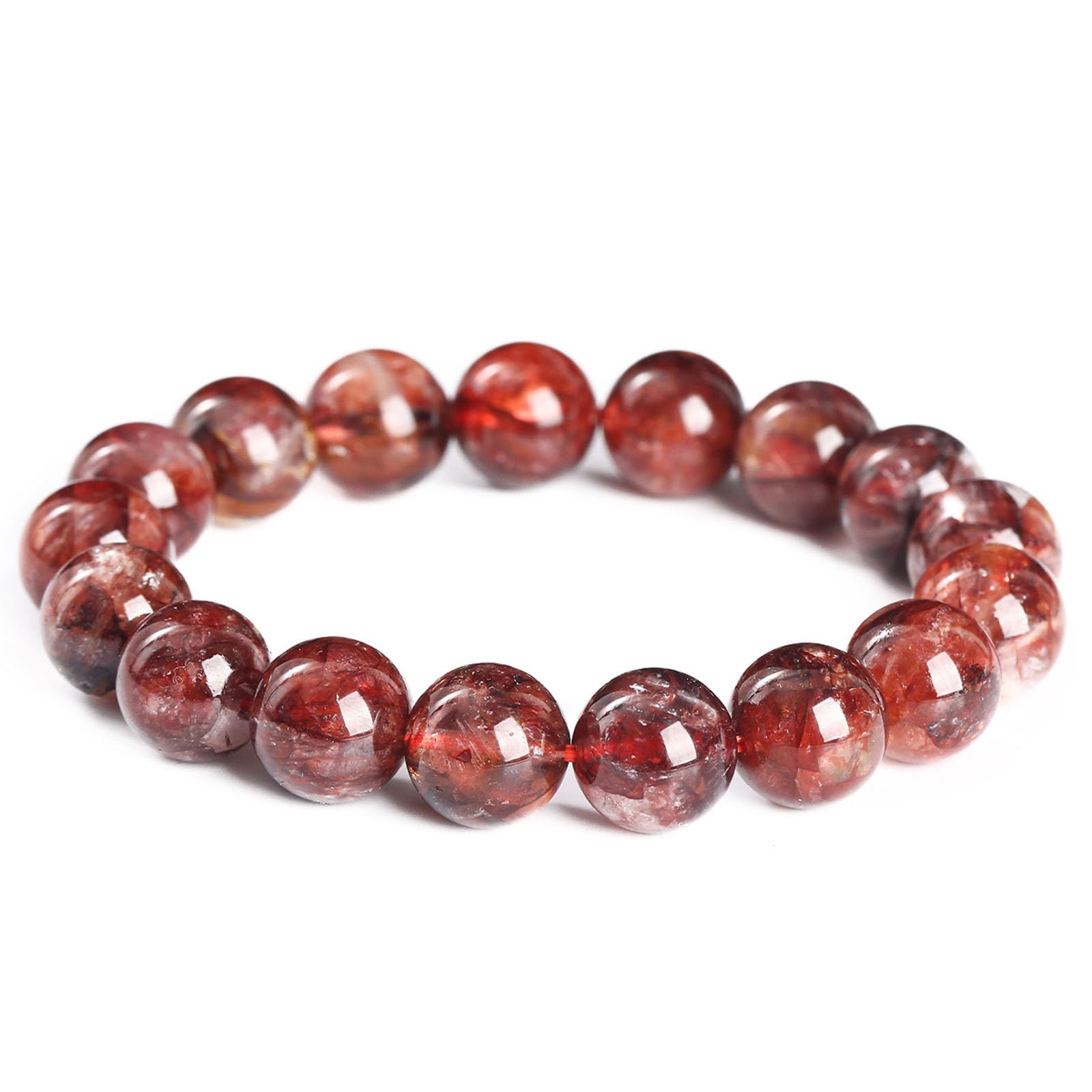 Natürliches Edelstein-Perlen-Stretch-Armband, Quarz-Rotgummi-Blumen-Energiestein, runde Perlenarmbänder, Heilkristall-Steinperlen, Geschenke für Frauen und Männer,11~12mm
