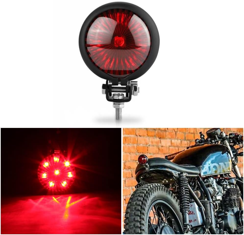 Motorcycle Tail Light LED Bates Style Bullet Brake Stop Rear Lamp Compatible with Cafe Racer Bobber Chopper Bonneville - Red