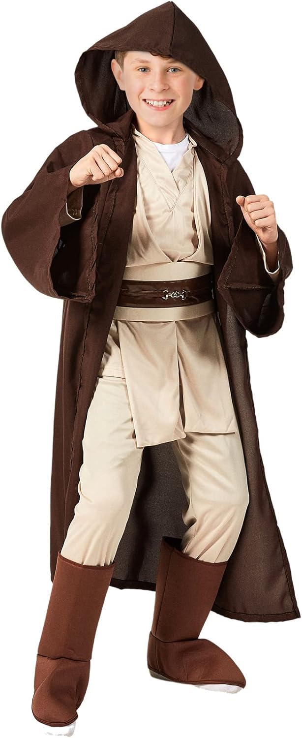 SINSEN Jedi Costume for Kids Jedi Tunic Hooded Robe Belt Lightsaber Top Pant Obi Wan Dress Up Outfit for Halloween Cosplay Party Costume for Boys Girls Ages 3-12 Years - Image 2