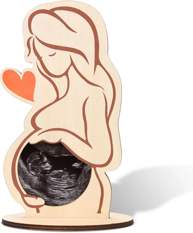 Porta-retrato de mulher grávida, comprimento 17 cm, moldura de madeira para grávidas, sinal de coração de bebê, presente para mulheres grávidas, esposas, novos pais
