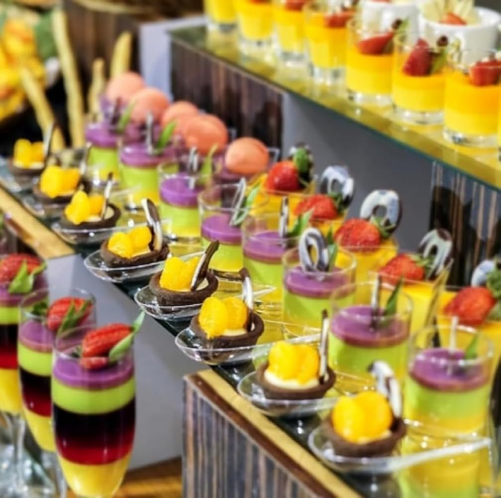 AZIEBAY 使い捨てデザートスプーン、プラスチックケーキ、濃厚フルーツ、スナック、ソース皿100個 (ティアドロップ・スプーン