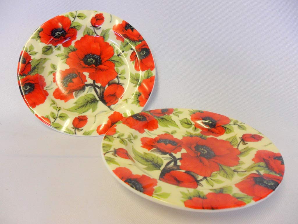 Heron Cross Pottery Set of 2 Poppy design china coasters.