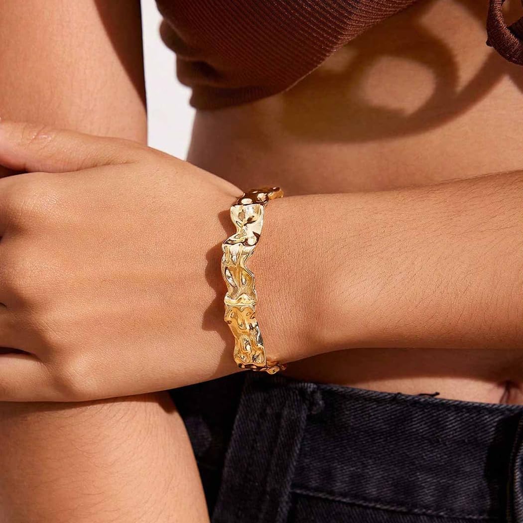 FUTIMELY Irregular Chunky Hammered Cuff Bracelets for Women Adjustable Gold Geometric Texture Thick Open Bangle Bracelet Trendy Punk Statement Jewelry Gift - Image 2