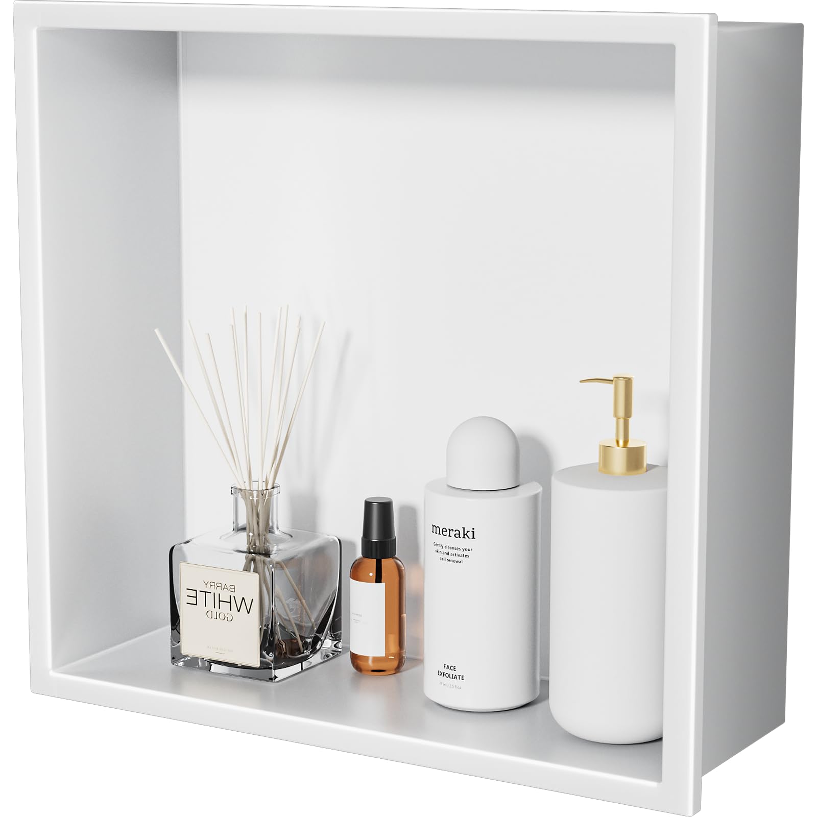 HelloaySen No Tile Needed Shower Niche - 12x12 White 304 Stainless Steel Recessed Shelf Over Mount Installation for